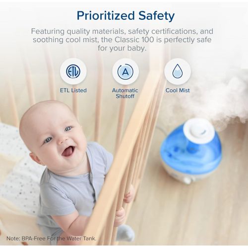  LEVOIT Cool Mist Humidifiers for Bedroom, 2.4L Ultrasonic Air Vaporizer for Babies [BPA Free], 24dB Ultra Quiet, Optional Night Light, Filterless, 0.63gal, Blue