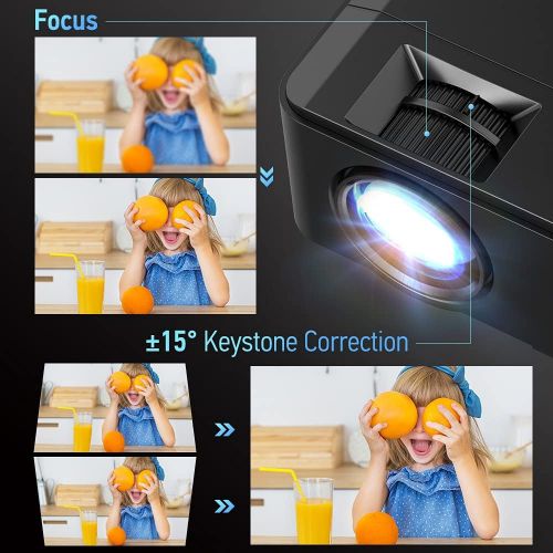  WiFi Mini Projector, DBPOWER 8000L HD Video Projector with Carrying Case&Zoom, 1080P and iOS/Android Sync Screen Supported, Portable Home Movie Projector Compatible w/Smart Phone/L