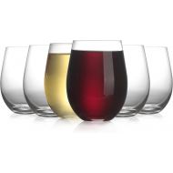 [아마존베스트]Modvera 20oz Red & White Stemless Wine Glass Set of 6 | Large Size for Enhanced Aeration with Durable Lead Free Chip Resistant Rim, Sleek Modern Drinking Tumbler