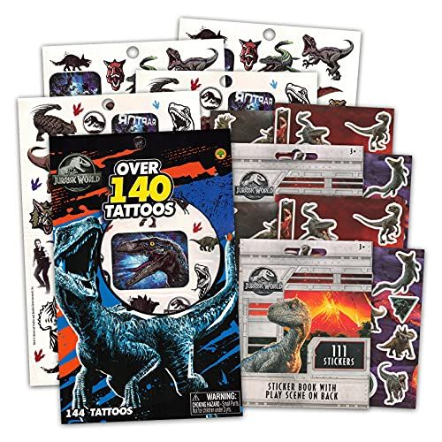  Jurassic World Stickers and Dinosaur Tattoos Party Favor Pack (Over 200 Stickers and 140 Temporary Tattoos)
