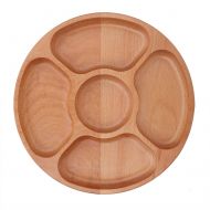 Wifehelper Solid Wooden Round Shape Food Divided Plate Dessert Snack Sub-grid Dish Tableware Tray Compartment Cheese Platter(30cm)