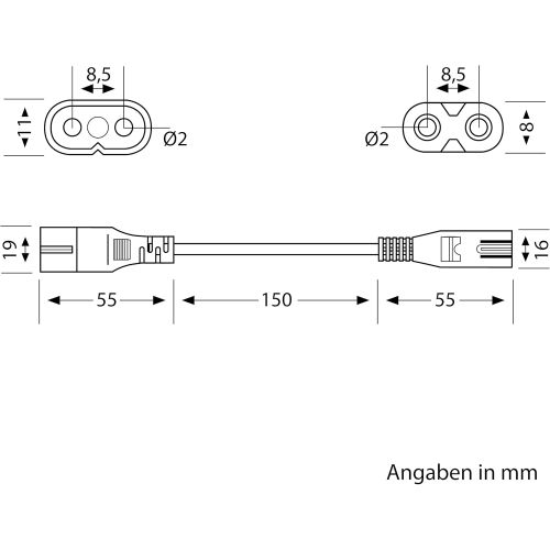  [아마존베스트]ledscom.de 15 cm Euro 8 Feed-Through Cable C7 to C8 Small Device Plug White