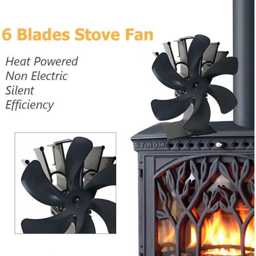 Baoblaze 6 Blades Wood Burning Stove Fireplace Fan Silent Motors Heat Powered Circulates Warm/Heated Air Eco Stove Fan for Gas/Pellet/Wood/Log Stoves