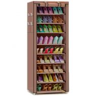 TXT&BAZ 27-Pairs Portable Shoe Rack with Nonwoven Fabric Cover (10-Tiers Brown)