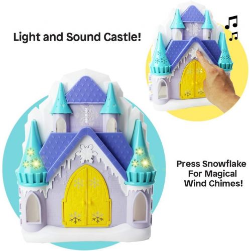  Boley Ice Castle Princess Dollhouse - 26 Piece Doll House Toy Playset with Large Light and Sound Castle, Little Princesses, Palace Furniture and Frozen Kingdom Garden for Little Gi