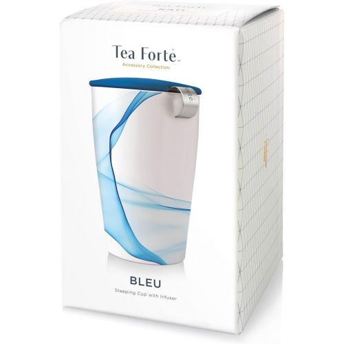  [아마존베스트]Tea Forte Kati Cup Ceramic Tea Infuser Cup with Infuser Basket and Lid for Steeping, Bleu
