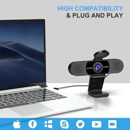  [아마존베스트]EMeet Webcam with Microphone  C960 Full HD 1080p Webcam for Video Calling, Built-in 2 Mics Ideal Streaming Webcam, 90° Wide-Angle View, USB Webcam Plug and Play, Low-Light Correction an