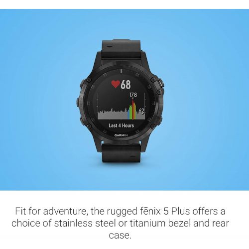 가민 Garmin fenix 5 Plus, Premium Multisport GPS Smartwatch, Features Color Topo Maps, Heart Rate Monitoring, Music and Contactless Payment, Black with Black Band