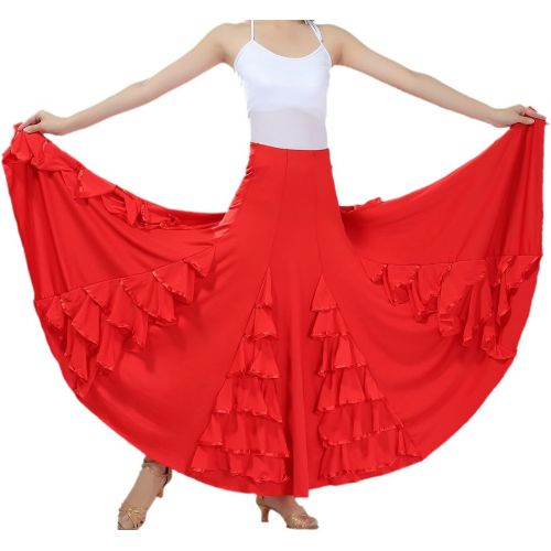  Whitewed Long Modern Flamenco Waltz Standard Ballroom Dance Fancy Training Skirt