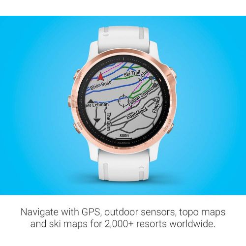가민 Garmin Fenix 6S Pro, Premium Multisport GPS Watch, Smaller-Sized, features Mapping, Music, Grade-Adjusted Pace Guidance and Pulse Ox Sensors, Rose Gold with White Band