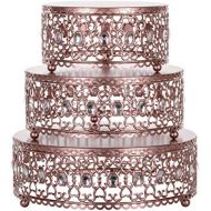 AMALFI DEECOR Amalfi Decor Cake Stand Plateau Riser Set of 3 Pack, Dessert Cupcake Pastry Candy Display Plate for Wedding Event Birthday Party, Round Metal Pedestal Holder with Crystal Gems, Gol
