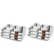 King International 100% Stainless Steel Five in one Dinner Plate Five sections divided plate Five section plate -Set of 6 Mess Trays Great for Camping, 37 cm