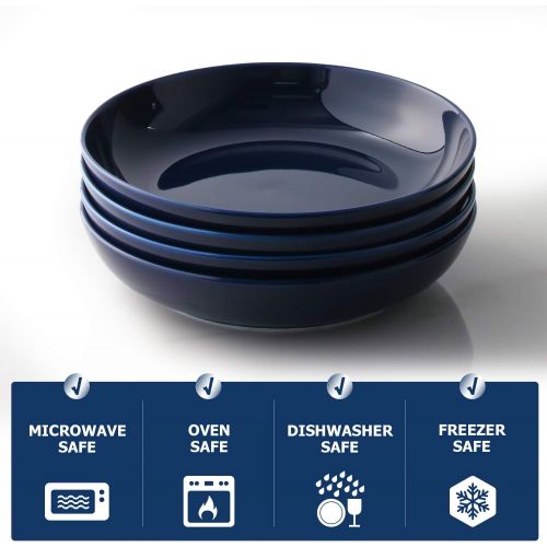  [아마존베스트]Y YHY Pasta Bowls, Large Salad Serving Bowls, Soup Bowl Set 32 Ounces, Porcelain Pasta Plates and Bowls Sets, Microwave Dishwasher Safe, Blue, Set of 4