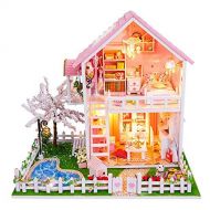 Rylai 3D Puzzles Wooden Handmade Miniature Dollhouse DIY Kit w/ Light -Under The Sakura Series Dollhouses Accessories Dolls Houses with Furniture & LED & Music Box Best Xmas Gift
