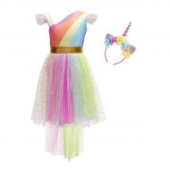 OwlFay Girls Rainbow Unicorn Birthday Dress up Sequins Ruffle Tulle Skirt Kids Party Pageant Princess Halloween Fancy Costume