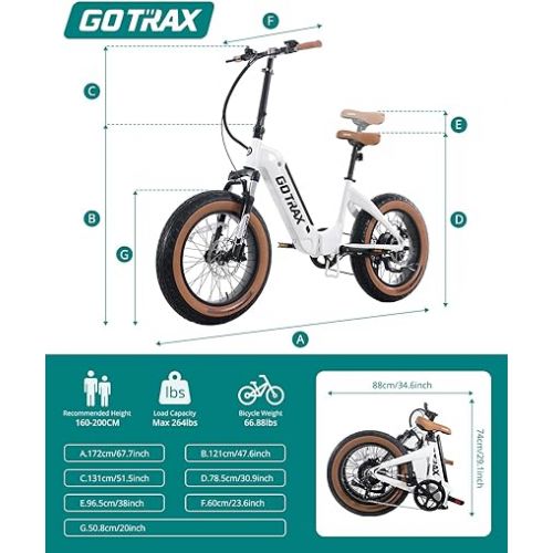  Gotrax F5 Folding Electric Bike with 48V 13.6Ah LG Battery, 70Miles(Pedal-Assist1) & 20MPH Power by 500W, LCD Display&5 Pedal-Assist Levels, Shimano7-Speed & Front Suspension for Fat Tire E-Bike,White