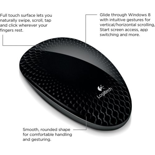 로지텍 Logitech Touch Mouse T620 with Full Touch Surface for Windows 8 - Graphite, Black