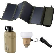 ELECOM NESTOUT 10000mAh Outdoor Power Bank + 4-Panel Solar Panel Charger + LAMP-1 LED Soft Lantern Camping Light - Beige