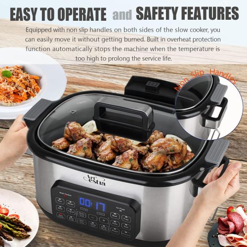  Artestia 12-in-1 Multi Cooker with Air Fry, Sous Vide, Rice, Saute, Slow Cook, Steam, Roast, & Grill - Removable 6.5 QT Cooking Bowl, 12 Pre-Set Programs, Stainless Steel