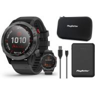 Garmin Fenix 6 Pro Solar (Slate Gray/Black Band) Power Bundle with PlayBetter Portable Charger, Screen Protectors & Hard Case Multisport GPS Watch Solar Charging, PacePro, Music 01