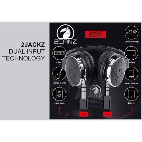  [아마존베스트]2CANZ Over-Ear Professional Wired DJ Headphones - 50mm Neodymium Drivers, Closed Back, Plush Comfrasoft Ear Cushions, 8-Way Adjustable Earpads, Foldable, and Joint Listening