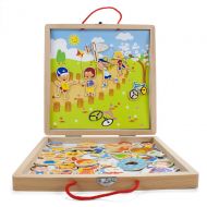 Four Seasons 41-piece Magnetic Playset with Sturdy Carry Case by Imagination Generations Wooden Wonders