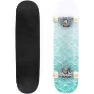 Mulluspa Classic Concave Skateboard Waves Pattern Horizontally Seamless Border Background Blue Gradient Longboard Maple Deck Extreme Sports and Outdoors Double Kick Trick for Beginners and