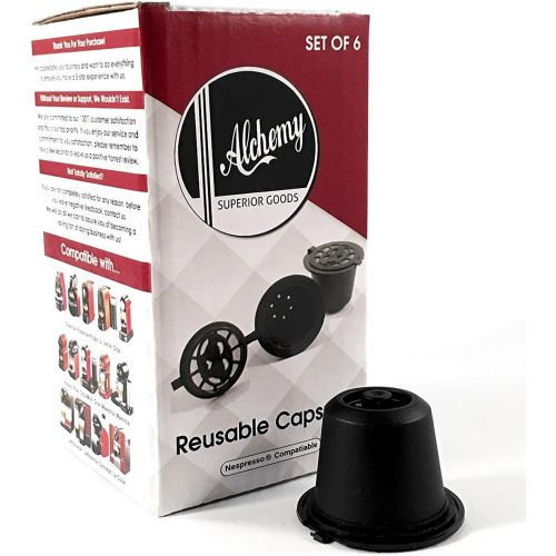  Alchemy Bar Goods Nespresso Capsules Refillable - Reusable Coffee Pods For Nespresso Cups - OriginalLine Compatible - Pack of 6