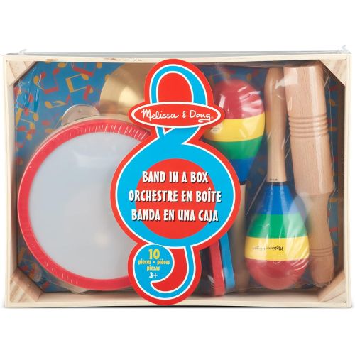  Melissa & Doug Band-in-a-Box Clap! Clang! Tap! Musical Instruments (Various Instruments, Wooden Storage Crate, 10-Piece Set, Great Gift for Girls and Boys - Best for 3, 4, 5, and 6
