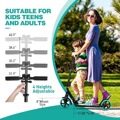  Beleev V5 Scooters for Kids 8 Years and up, Foldable Kick Scooter 2 Wheel, Shock Absorption Mechanism, Large 200mm Wheels Sport Commuter Scooters with Carry Strap for Adults Teens