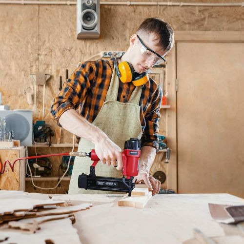  [아마존베스트]WORKPRO 18-Gauge Pneumatic Brad Nailer, Compatible with 3/8” up to 2” Nails, Depth Adjustment Nail Gun for Upholstery, Carpentry and Woodworking Projects
