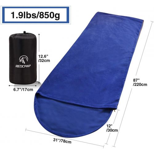  REDCAMP Fleece Sleeping Bag Liner with Hood, Great for Adult Warm or Cold Weather, 87 Long Full Sized Zipper Camping Blanket for Outdoor, Blue