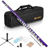Vangoa Closed Hole C Flute for Beginners Kids Student 16 Keys Flute Instrument Nickel Plated Flute with Case, Stand and Cleaning Kit, Purple