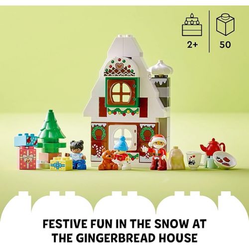  LEGO DUPLO Santa's Gingerbread House Toy with Santa Claus Figure, Stocking Filler Gift Idea for Toddlers, Girls and Boys Age 2 Plus, 10976