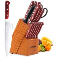 Homgeek Chef Knife Set,15 Piece Wood Handle Knives with Wooden Block,German X50Cr15 Stainless Steel