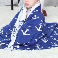 Brandream Baby Knitted Cotton Blanket Nautical Anchor Print Reversible Blanket Double Layer Breathable Blue & White Crib Toddler Blanket for Boys, 30x40