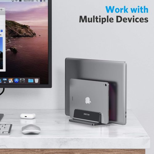  [아마존베스트]OMOTON [Newest Version] Adjustable Vertical Laptop Stand, Double Space Stand for All Tablets and Notebooks - Perfect for MacBook, Lenovo and Others, Double Space, Silver