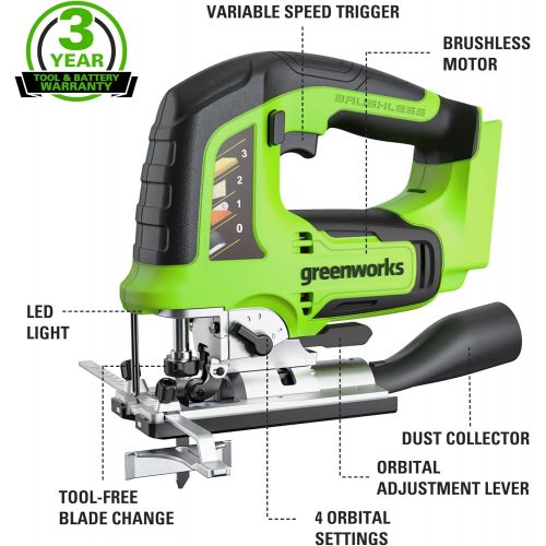  [아마존베스트]Greenworks JS24L00 Jig Saw, Tool Only, Green