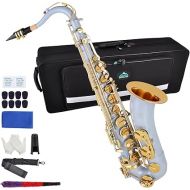EASTROCK Tenor Saxophone B Flat Sax Students Beginner Saxophone With Updated Carrying Case,Reeds,Cleaning Kit,Gloves,Neck Straps,Mouthpieces(GREY)
