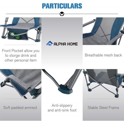  ALPHA CAMP Low Beach Camping Folding Chair, High Mesh Back Ultralight Backpacking Chair with Carry Bag for Adults Compact & Heavy Duty Outdoor, Camping, BBQ, Beach, Travel, Picnic,