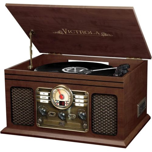  Victrola Nostalgic 6-in-1 Bluetooth Record Player & Multimedia Center with Built-in Speakers - 3-Speed Turntable, CD & Cassette Player, AM/FM Radio | Wireless Music Streaming | Esp