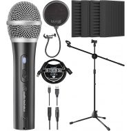 Audio-Technica ATR2100x-USB Cardioid Dynamic Microphone (ATR Series) for Windows & Mac Bundle with Blucoil 3 USB Extension Cable, Pop Filter, Adjustable Mic Stand, and 4X 12 Acoust