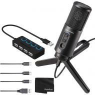 Audio-Technica ATR2500XUSB Cardioid Condenser USB Microphone + 4-Port USB 2.0 Hub with Individual LED Lit Power Switches - Deluxe Mic Bundle