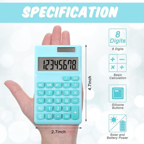  Zonon 2 Pieces Basic Standard Calculators Mini Digital Desktop Calculator with 8-Digit LCD Display, Battery Solar Power Smart Calculator Pocket Size for Home School for Kids (Blue)