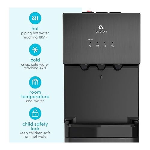  Avalon A3BLK Self Cleaning Bottom Loading Water Cooler Dispenser, 3 Temperature-UL/Energy Star Approved-Black Stainless Steel, 5 Gallons