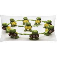 Lunarable Reptile Throw Pillow Cushion Cover, Ninja Turtles Dancing Tortoise Team Relax Fun Happiness Theme, Decorative Square Accent Pillow Case, 36 X 16, Green White Brown