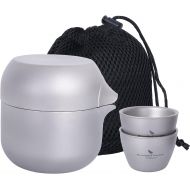 iBasingo Outdoor Indoor Camping Double Layer Titanium Tea Kettle Pot with 3 Titanium Cups Tea Strainer Teapot Tea Set Ti15104I