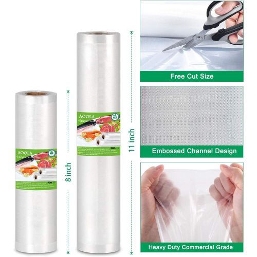  AOOLA Vacuum Food Sealer Rolls Bags, 2 Pack Heavy Duty Commercial Grade Food Saver Bags, BPA Free, Microwave & Freezer Safe, Work With All Vacuum Sealers & Sous Vide Cooker (8x197,