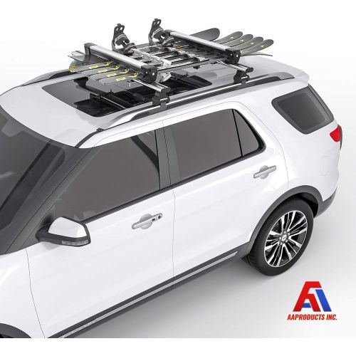  AA Products Inc. AA Products Aluminum Universal Car Ski Roof Racks, 2 Pcs Ski Snowboard Racks Carriers Fits Most Vechicles Equipped Cross Bars - Silver