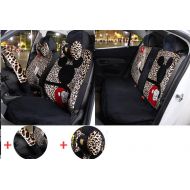 Maimai88 12pc Popular Set of Leopard Seat Covers Front & Back Plush Seating Universal Full Set Favorite Cartoon car seat Cover Car Covers Interior Accessories Four Seasons